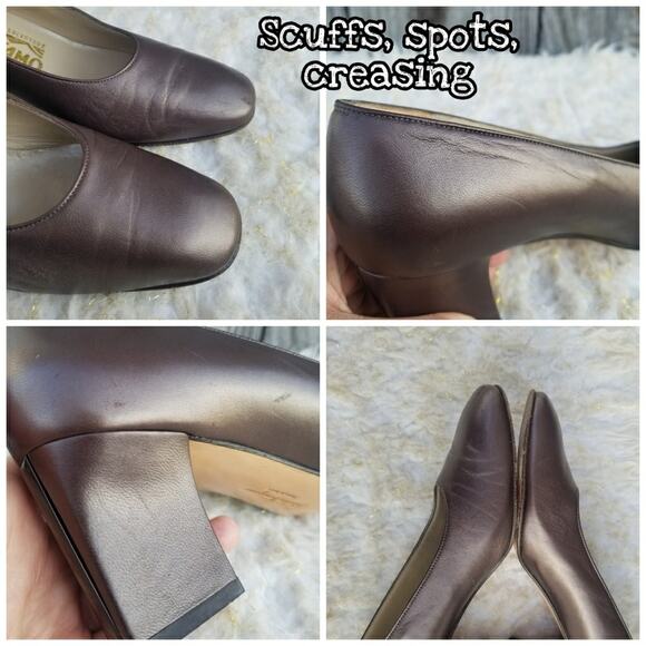 Ferragamo Pump Size 6 Brown Leather Heels Classic Vintage Italian Shoes VTG 80s - Picture 9 of 14